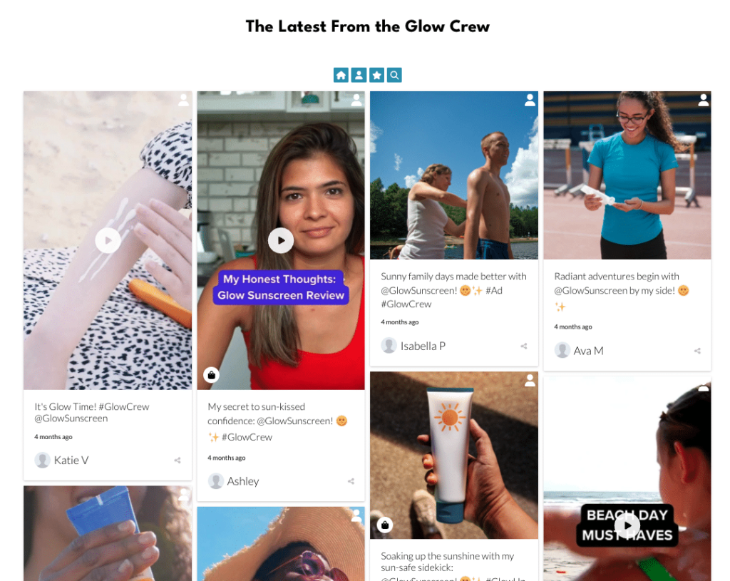TrueLoyal's UGC website galleries allow brands to easily showcase their customer photos, videos, reviews, and testimonials across their digital assets